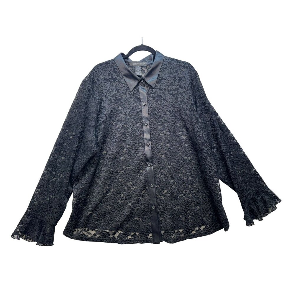 Jonathan Martin Woman Studio Black Lace Button-Up Blouse 3X Whimsigoth